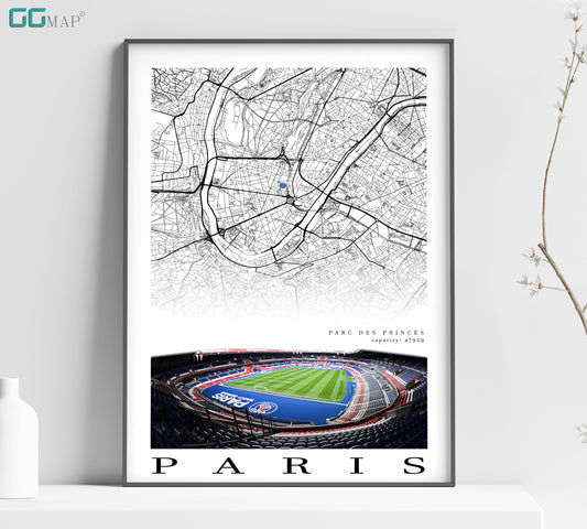 City map of PARIS - Parc des princes - Home Decor Parc des princes - Wall decor - Paris stadium - Parc des princes gift - Print map