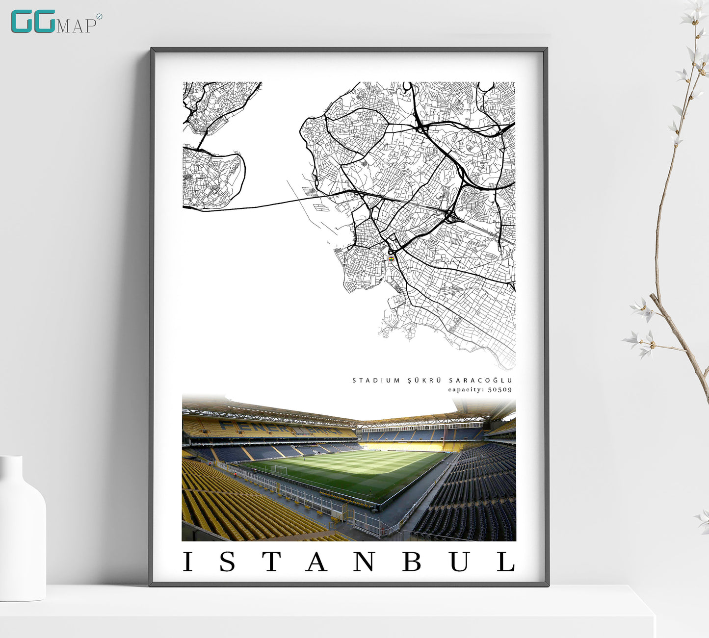 a poster of a stadium with a map of the stadium