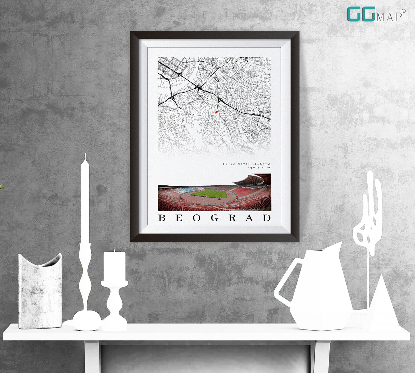 City map of BEOGRAD - Stadium Rajko Miti - Home Decor Stadium Rajko Miti - Wall decor Stadium Rajko Miti - Print map