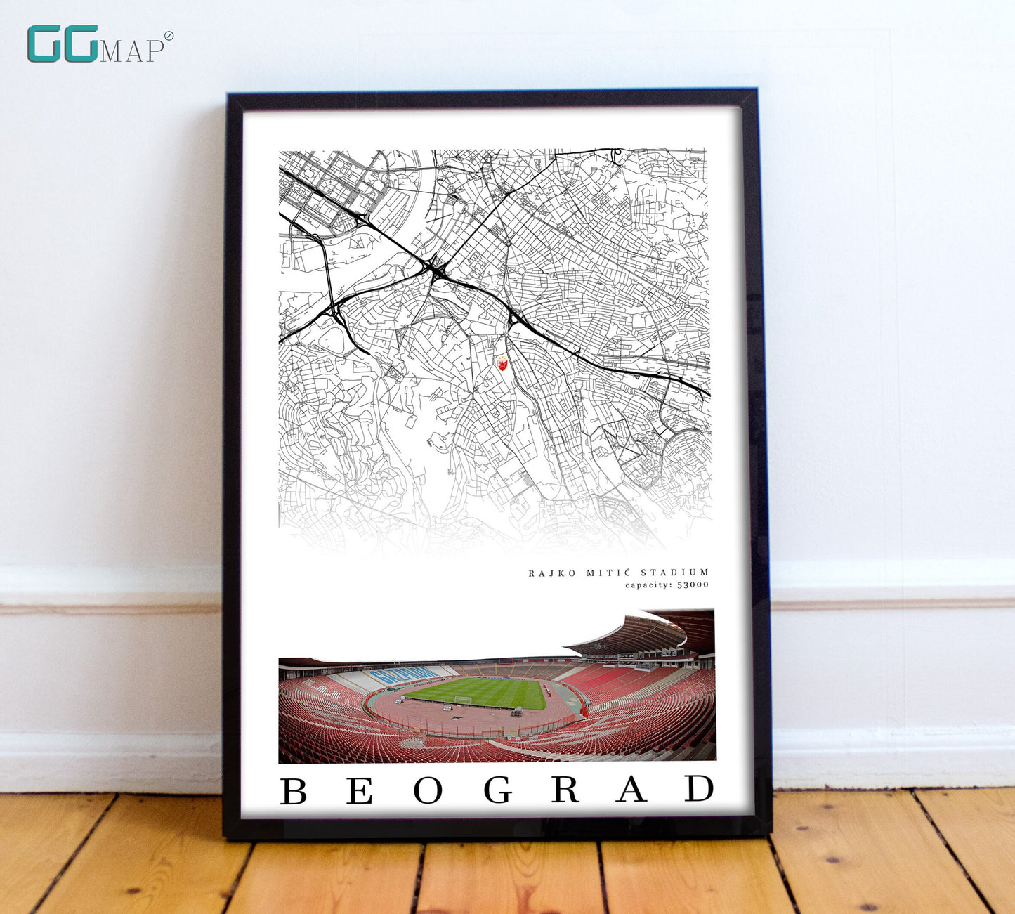 City map of BEOGRAD - Stadium Rajko Miti - Home Decor Stadium Rajko Miti - Wall decor Stadium Rajko Miti - Print map