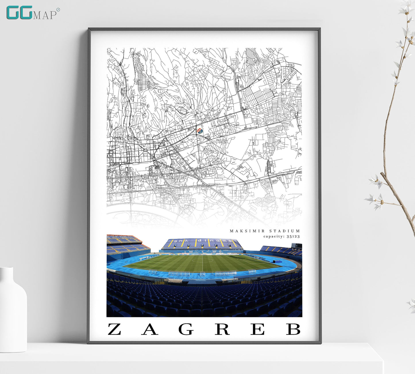 a poster of a stadium with a map of the stadium