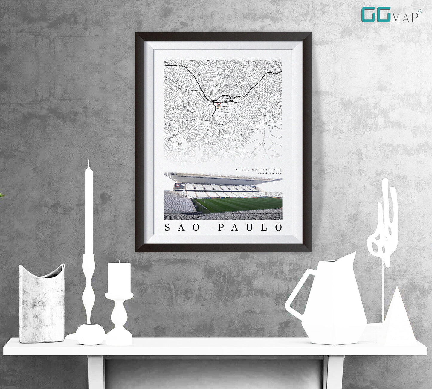 City map of SAO PAULO - Arena Corinthians - Home Decor Arena Corinthians - Wall decor Arena Corinthians - Signal Iduna Park gift - Print map