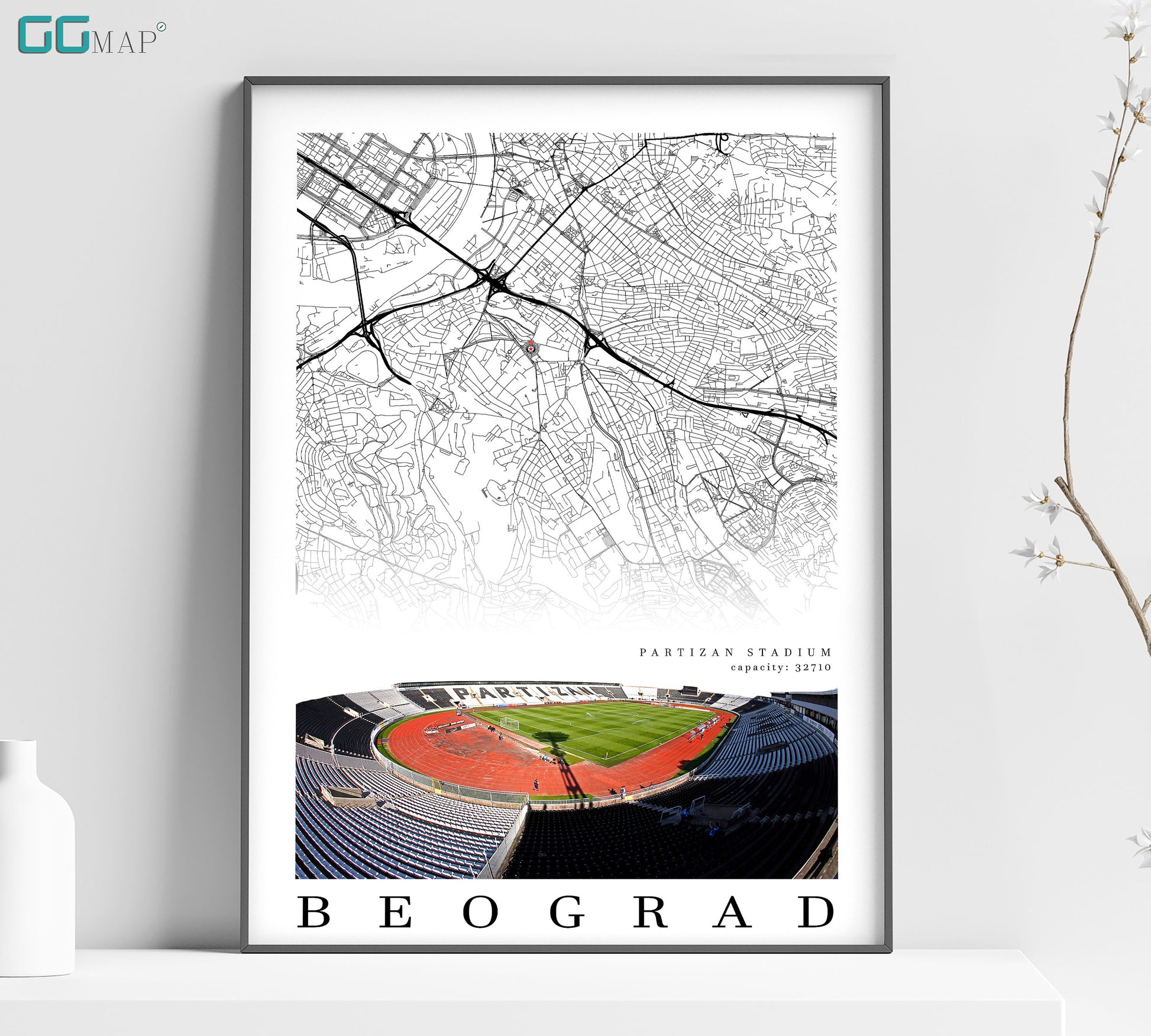 a poster of a stadium with a map of the stadium