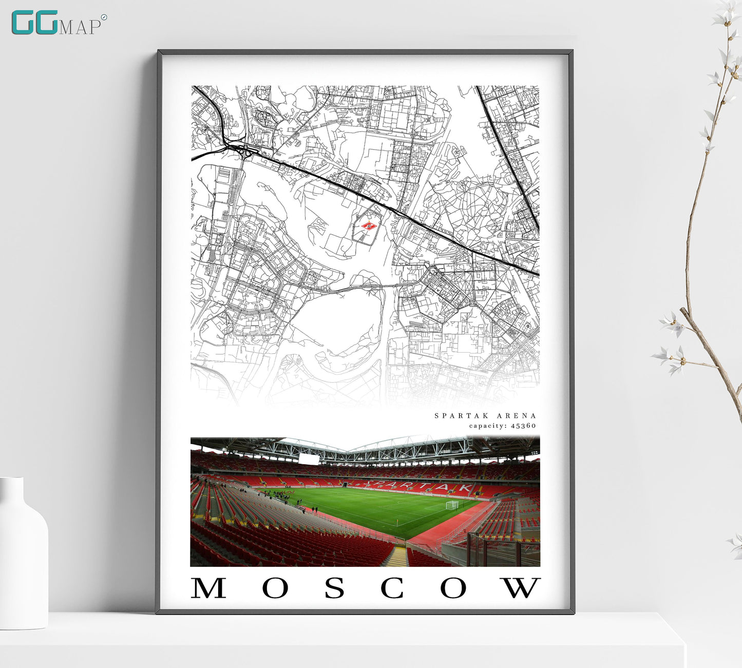 a picture of a stadium with a map of moscow