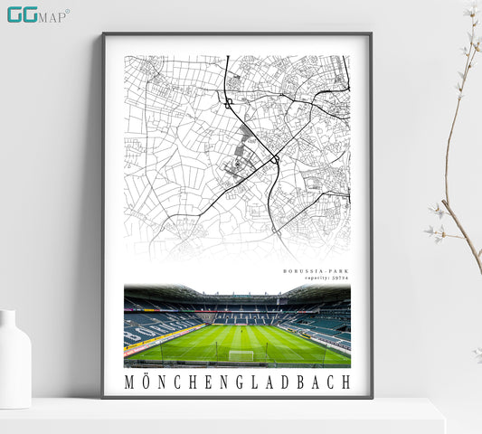 City map of MÖNCHENGLADBACH - Borussia Park Stadion - Home Decor Borussia Park - Borussia Park gift - Borussia Park wall decor - Print map
