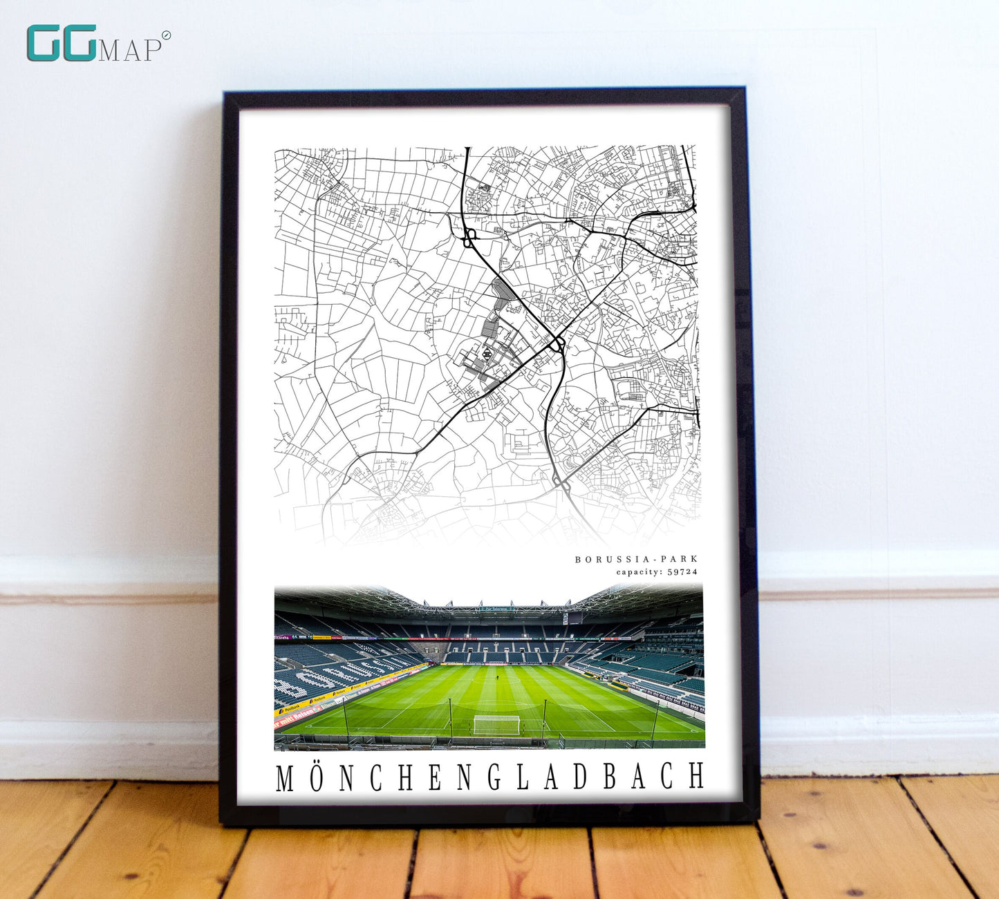 City map of MÖNCHENGLADBACH - Borussia Park Stadion - Home Decor Borussia Park - Borussia Park gift - Borussia Park wall decor - Print map