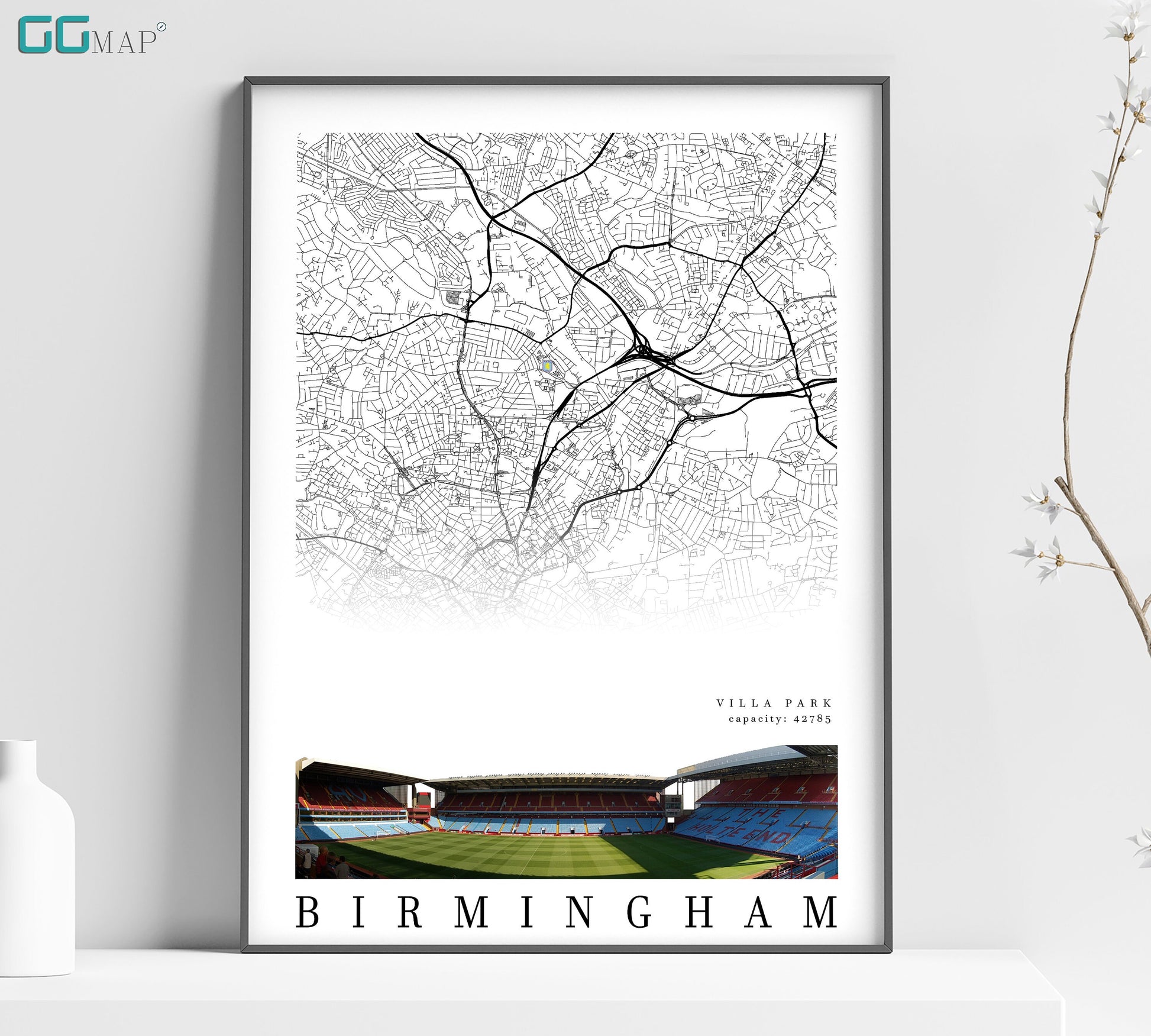 a white poster with a map of birmingham on it