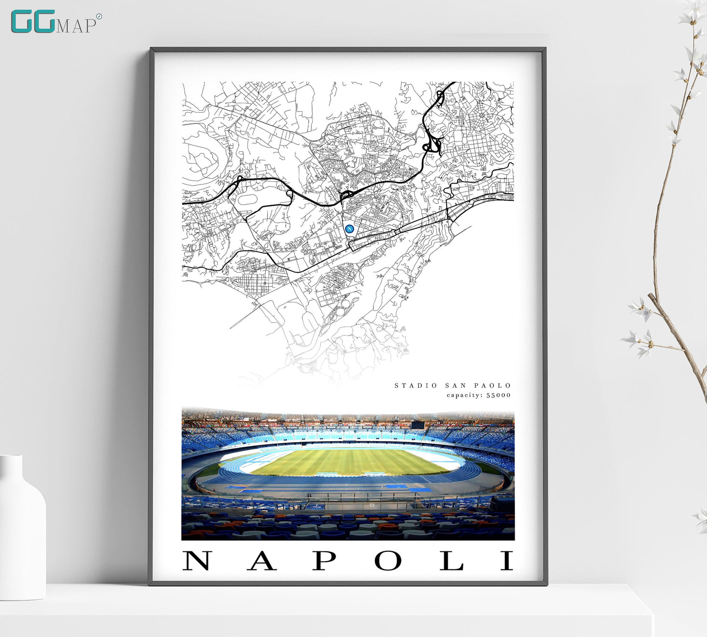 City map of NAPOLI Stadion - Stadio San Paolo - Home Decor Stadio San Paolo - Stadio San Paolo gift - Stadio San Paolo wall decor- Print map