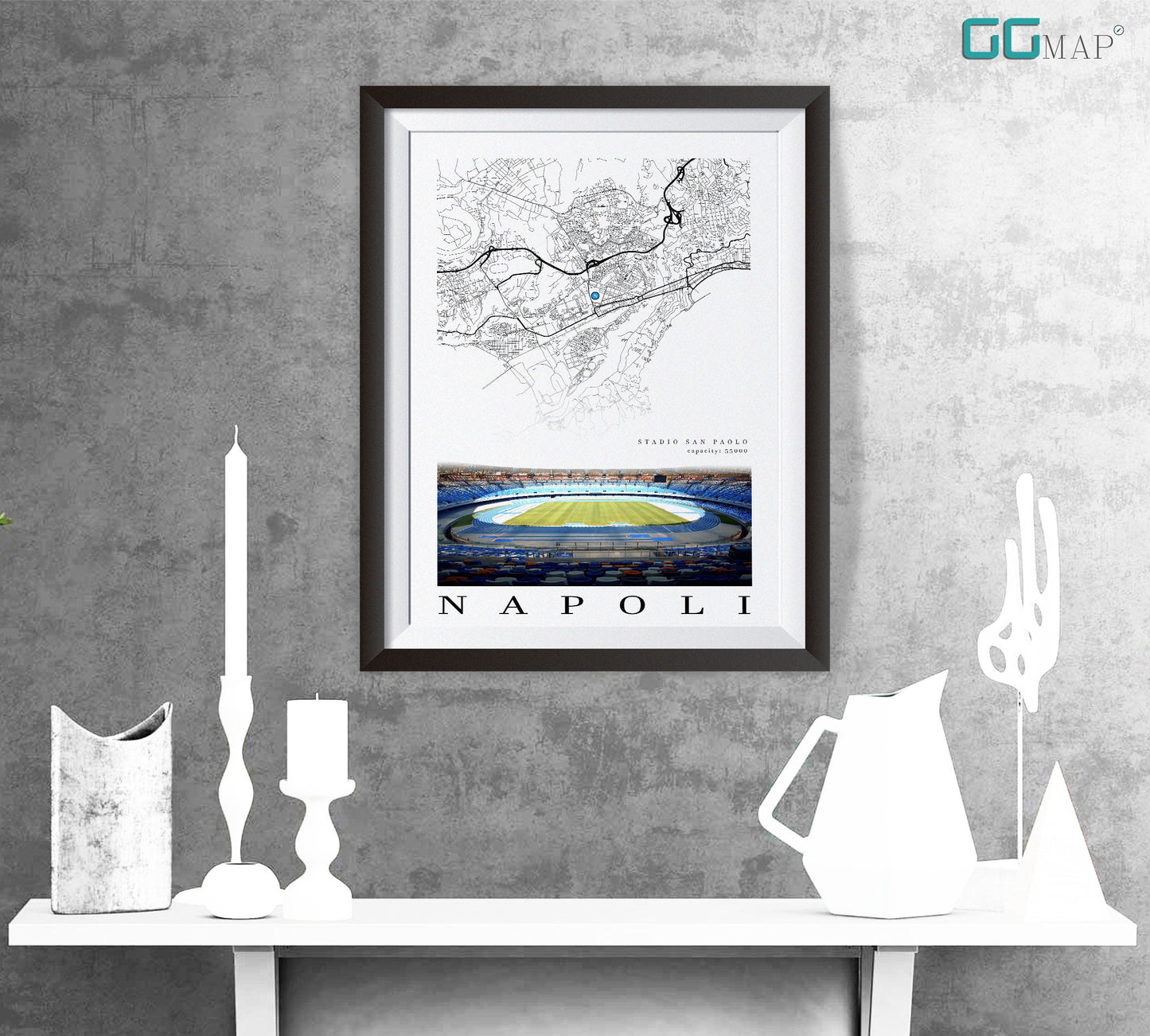 City map of NAPOLI Stadion - Stadio San Paolo - Home Decor Stadio San Paolo - Stadio San Paolo gift - Stadio San Paolo wall decor- Print map