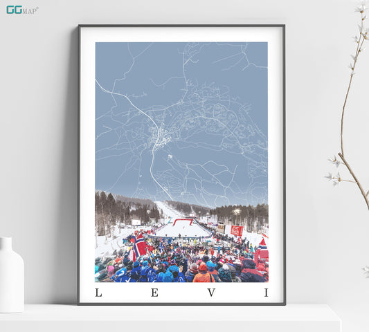 City map of LEVI - Levi skiing - Home Decor Levi skiing adventure - Levi gift - World cup skiing - Skiing poster - Finland poster Skiing