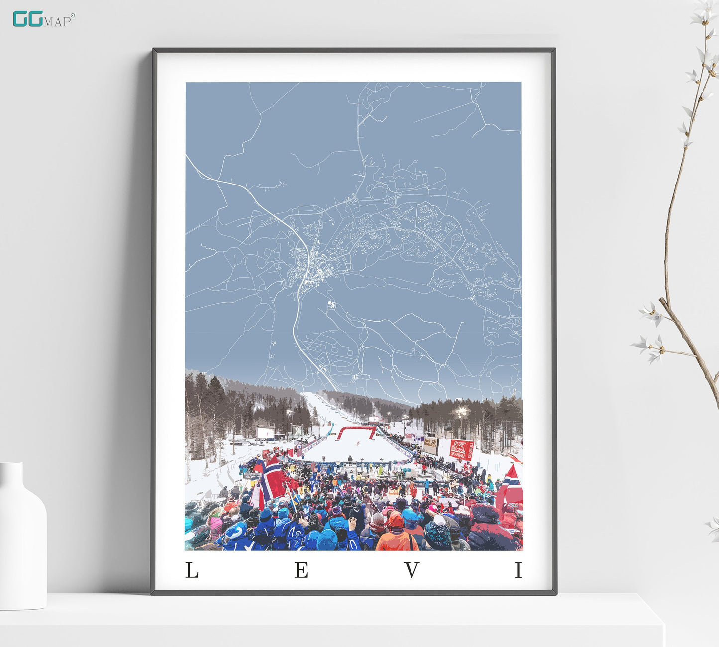 City map of LEVI - Levi skiing - Home Decor Levi skiing adventure - Levi gift - World cup skiing - Skiing poster - Finland poster Skiing