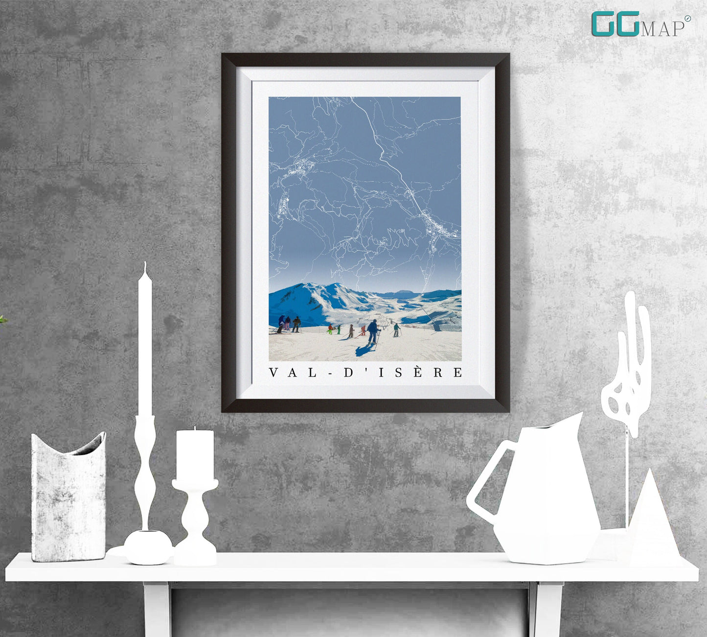 City map of VAL D'ISERE - Val D'isere skiing - Val D'isere skiing adventure - Val D'isere gift - Val D'isere World cup - Skiing poster