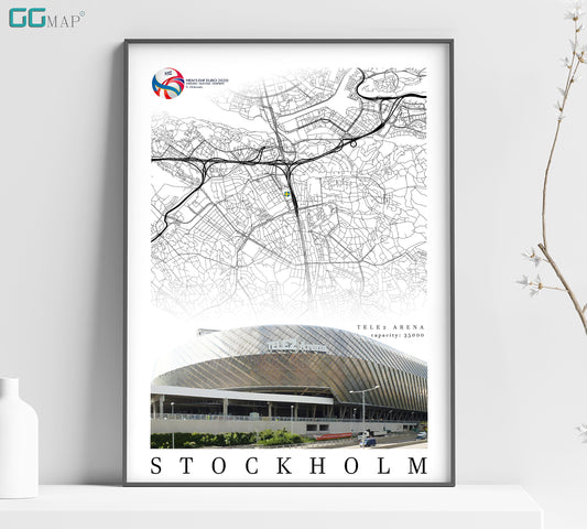 a poster of a stadium with a map of the stadium