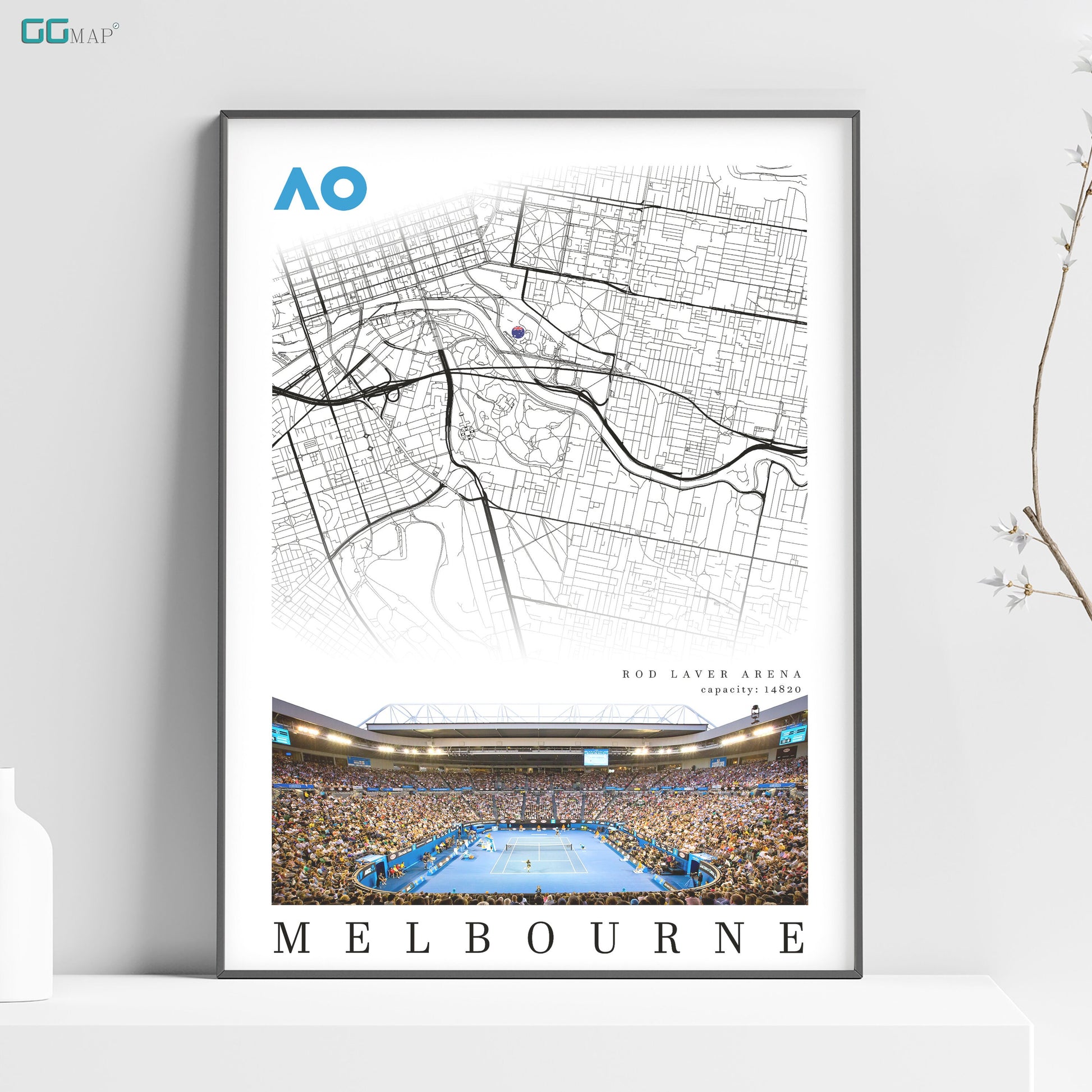 a poster of a stadium with a map of melbourne