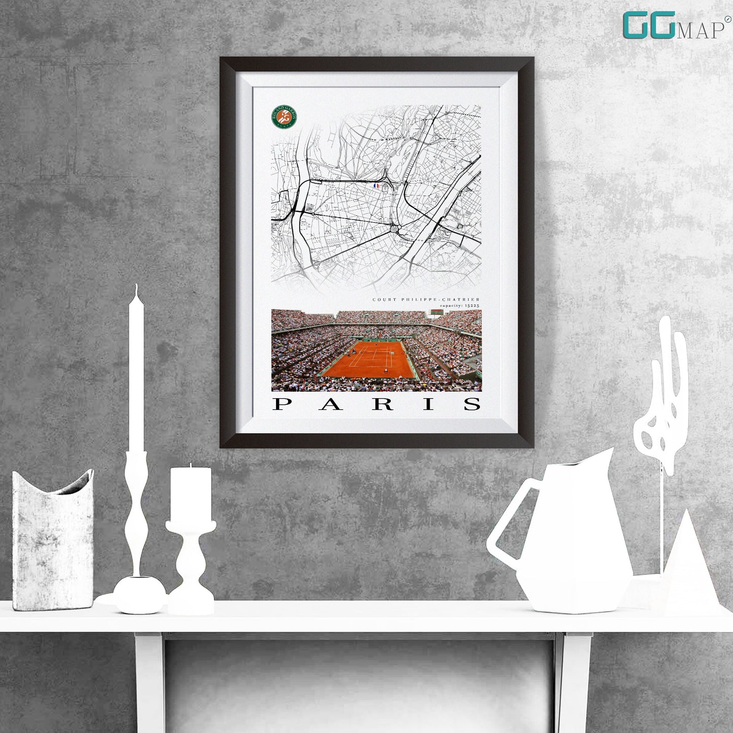 City map of PARIS - Court Philippe Chatrier - Home Decor Roland Garros - Wall decor Court Philippe Chatrier - Print map