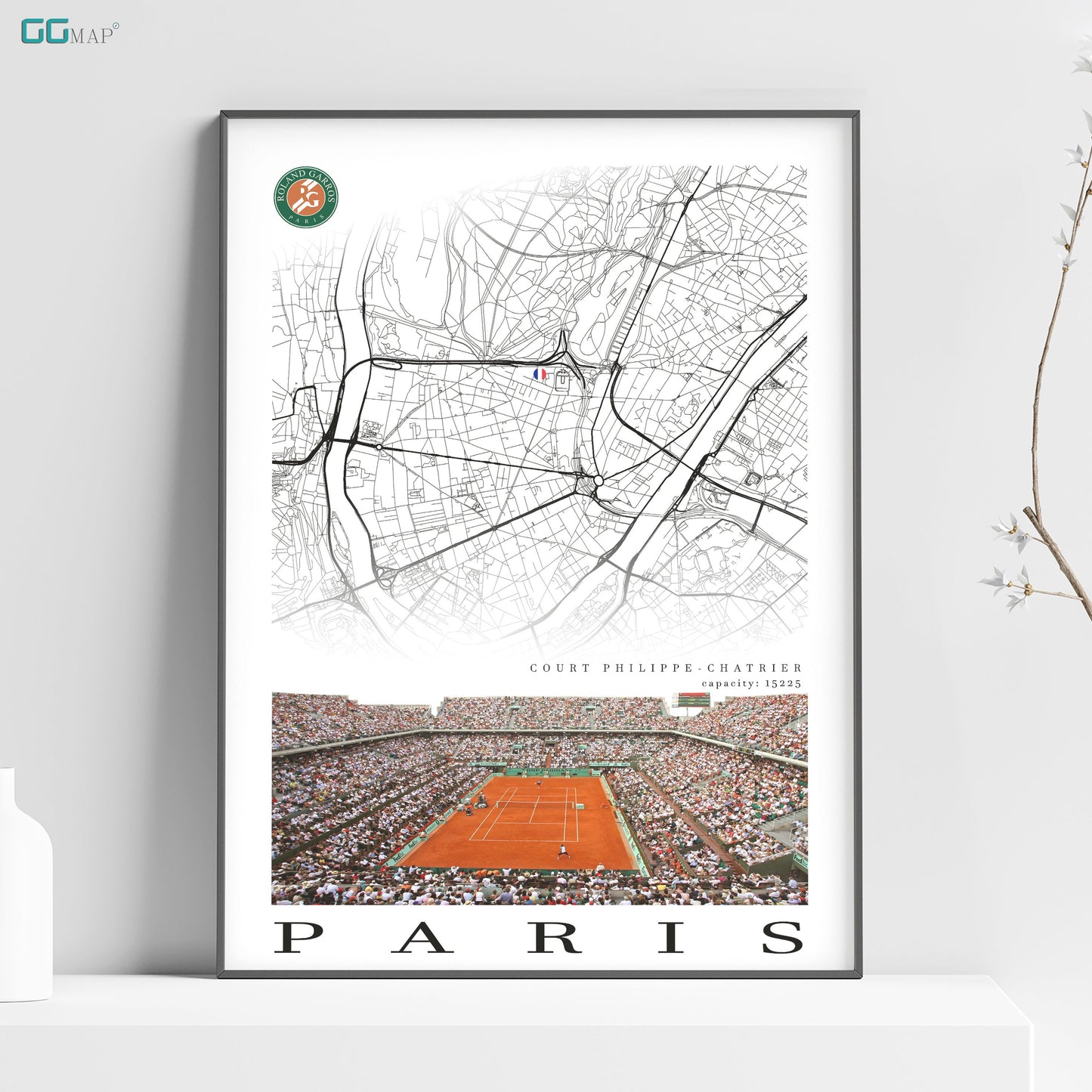 a poster of a tennis match in paris