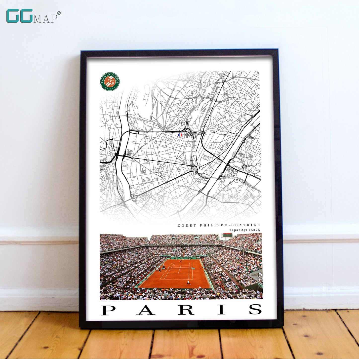 City map of PARIS - Court Philippe Chatrier - Home Decor Roland Garros - Wall decor Court Philippe Chatrier - Print map