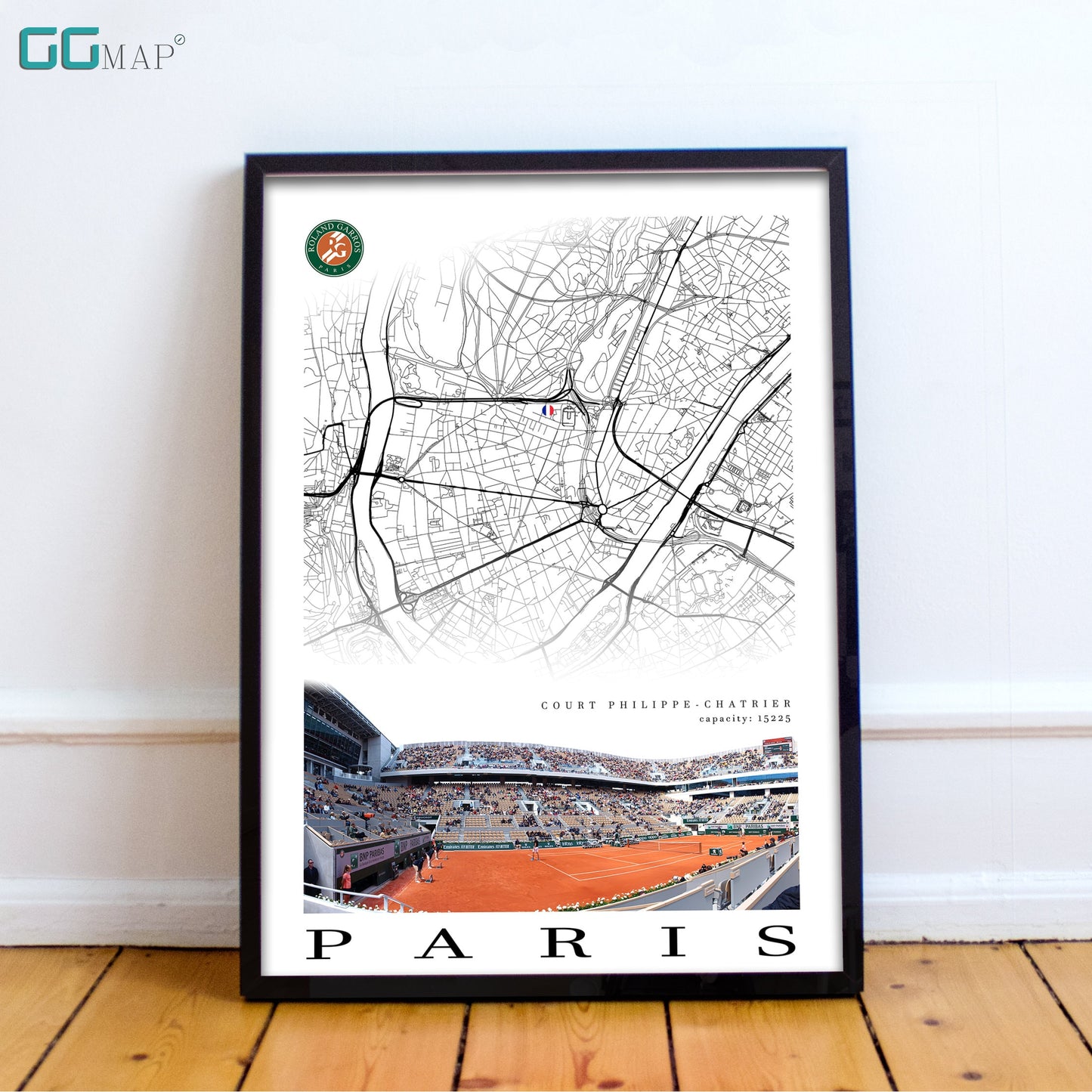 City map of PARIS - Court Philippe Chatrier - Home Decor Roland Garros - Wall decor Court Philippe Chatrier - Print map