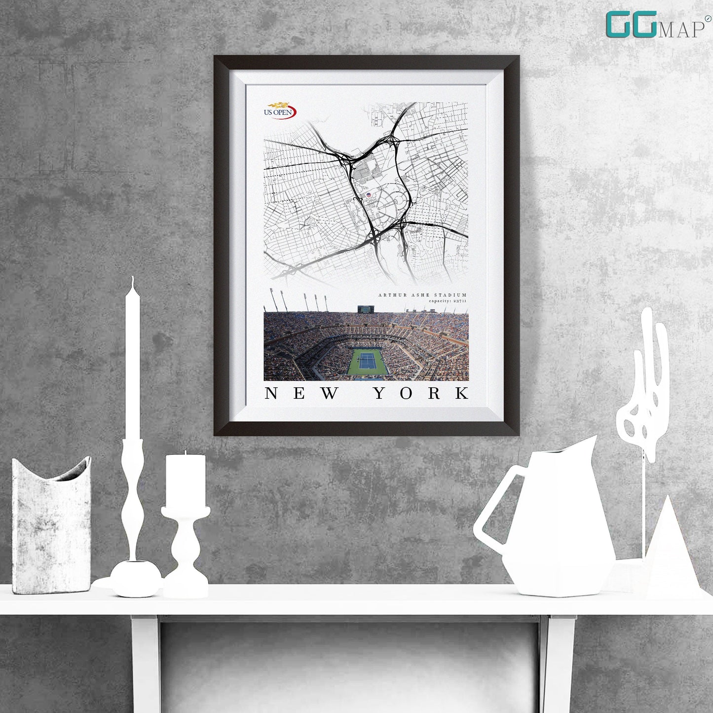 City map of NEW YORK - Arthur Ashe Stadium - Home Decor US open - Wall decor Arthur Ashe Stadium - Arthur Ashe Stadium gift - Print map