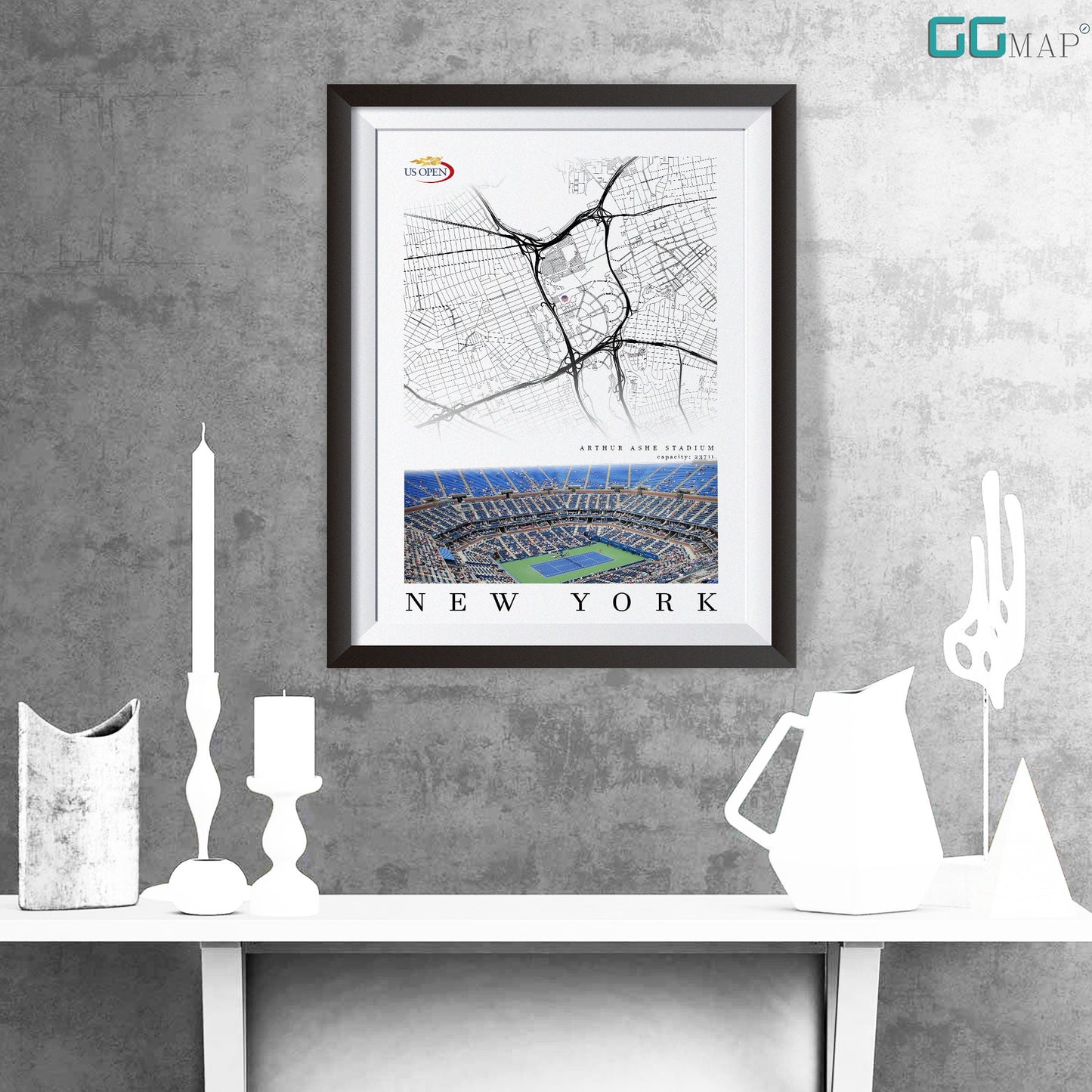 City map of NEW YORK - Arthur Ashe Stadium - Home Decor US open - Wall decor Arthur Ashe Stadium - Arthur Ashe Stadium gift - Print map