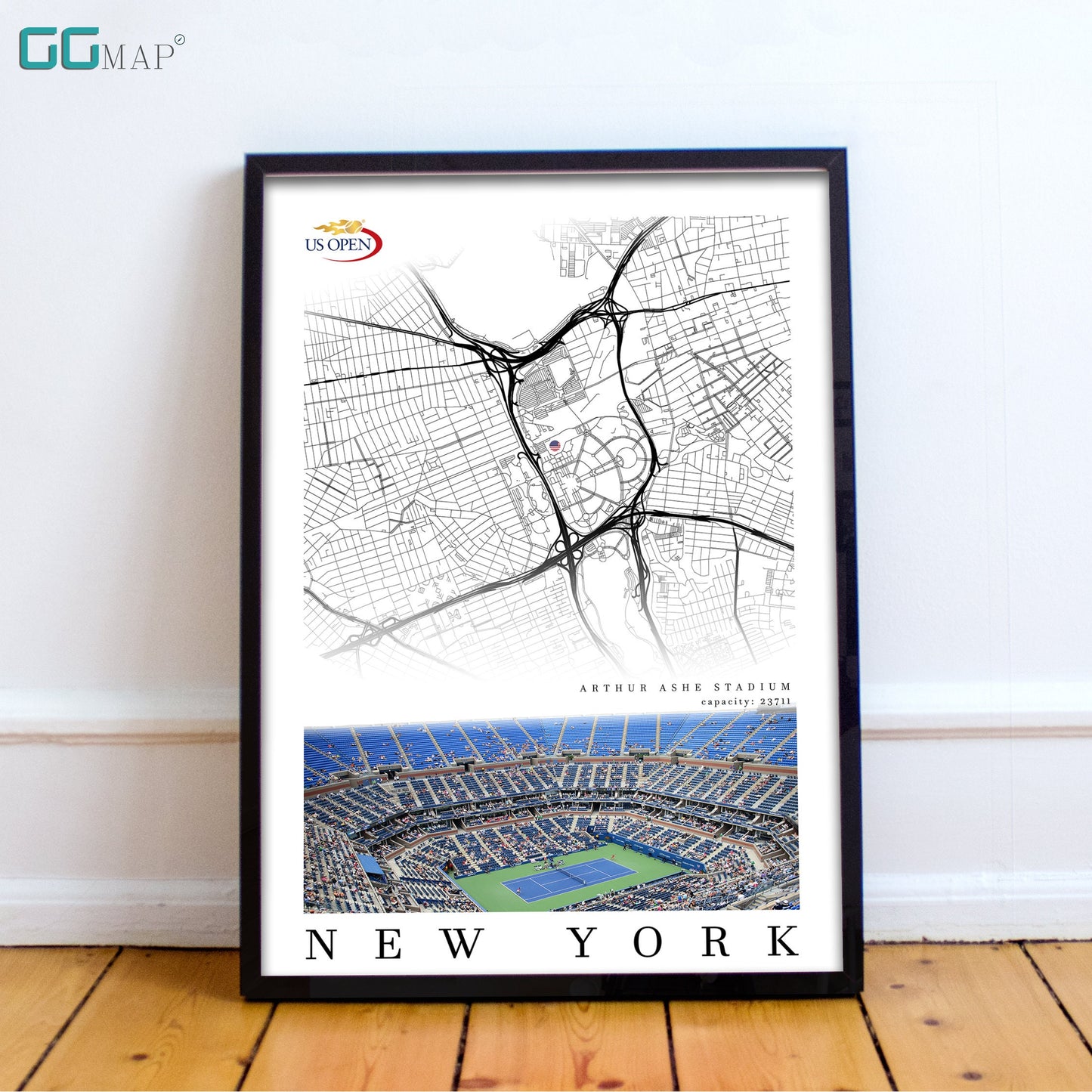 City map of NEW YORK - Arthur Ashe Stadium - Home Decor US open - Wall decor Arthur Ashe Stadium - Arthur Ashe Stadium gift - Print map