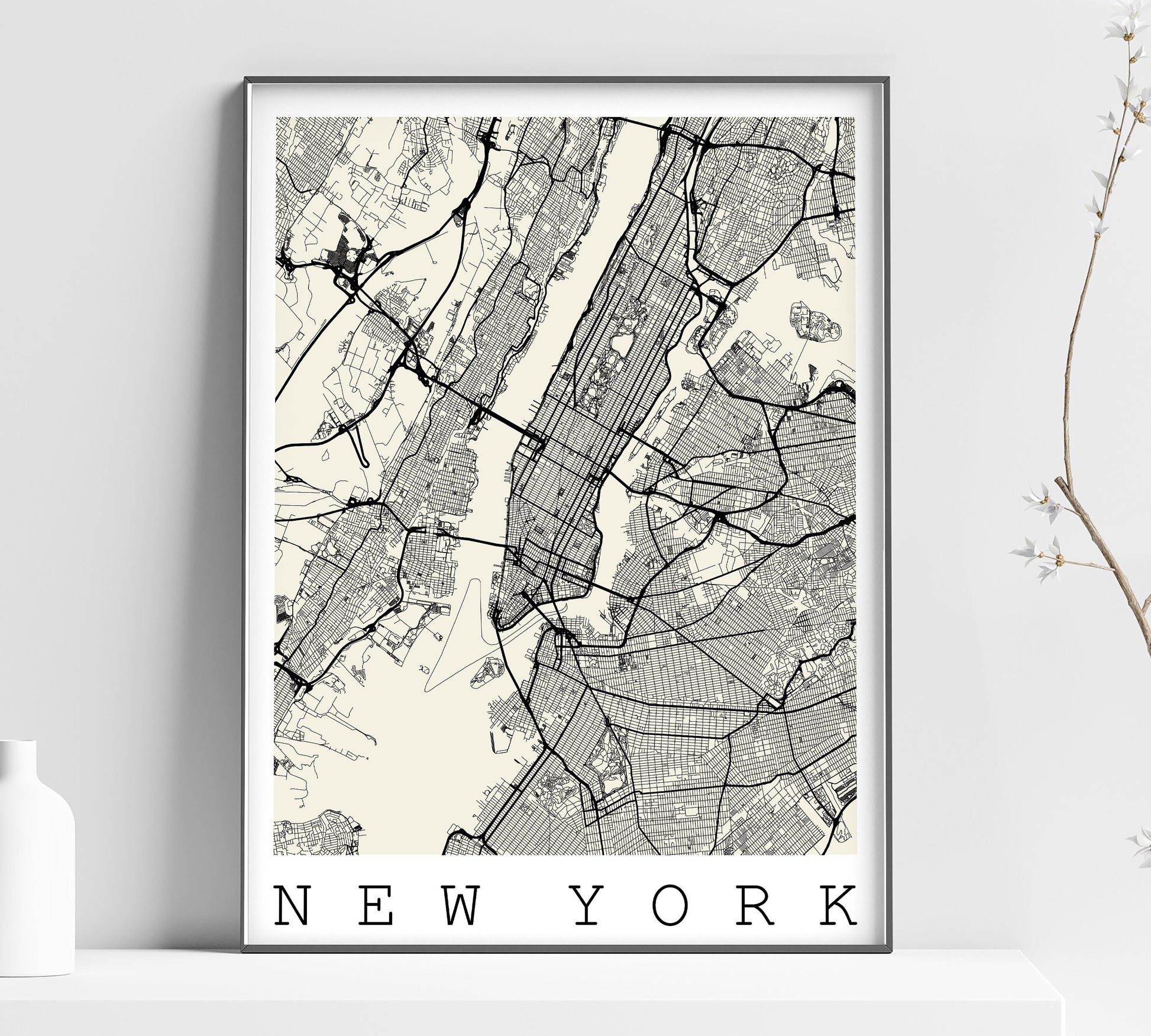 a black and white map of the city of new york