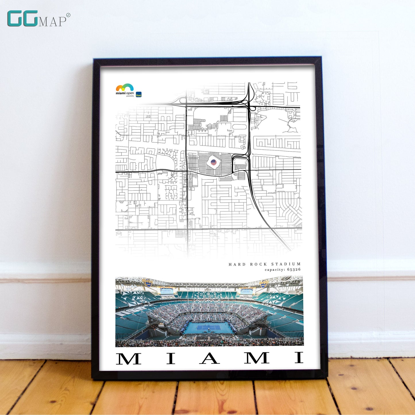 City map of MIAMI - Hard Rock Stadium - Home Decor Miami open - Wall decor Hard Rock Stadium - Hard Rock Stadium gift - Print map