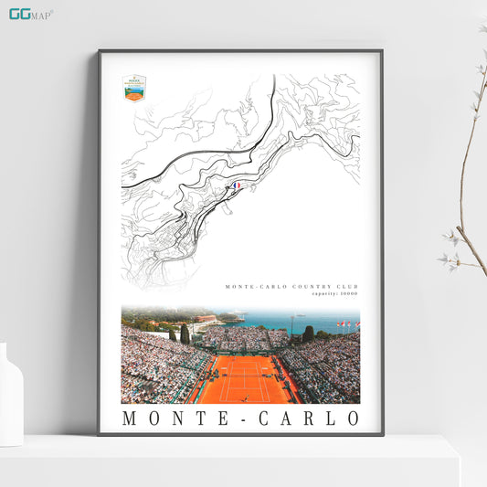 a map of monte carlo with a vase of flowers