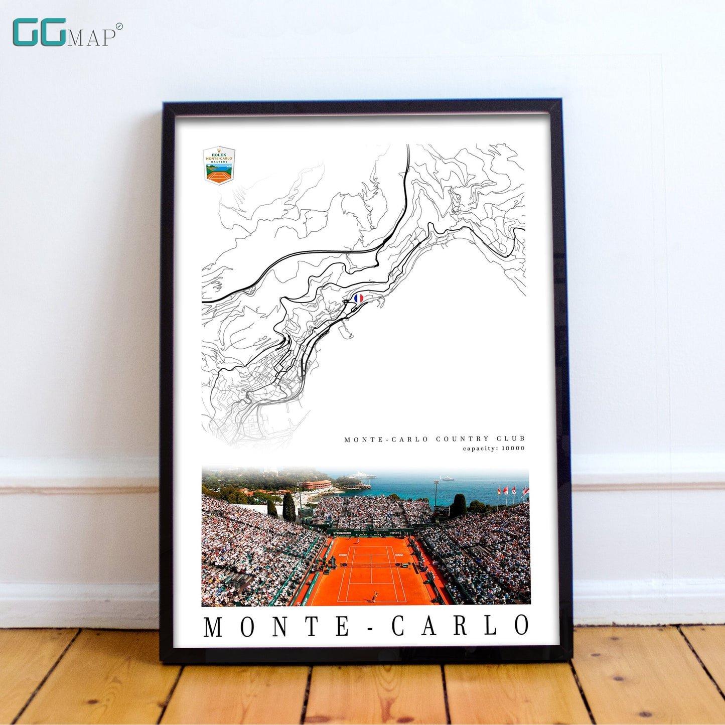 City map of MONTE-CARLO - Monte-C Country Club - Decor Rolex Masters - Decor Monte-C Country Club - Monte-C Country Club gift - Print map