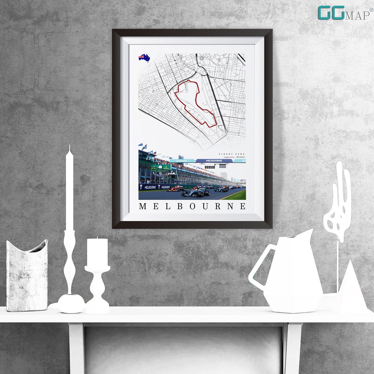 City map of MELBOURNE - Albert Park - Home Decor Melbourne - Wall decor Albert Park - Australian Grand Prix - Formula 1 gift - Printed map