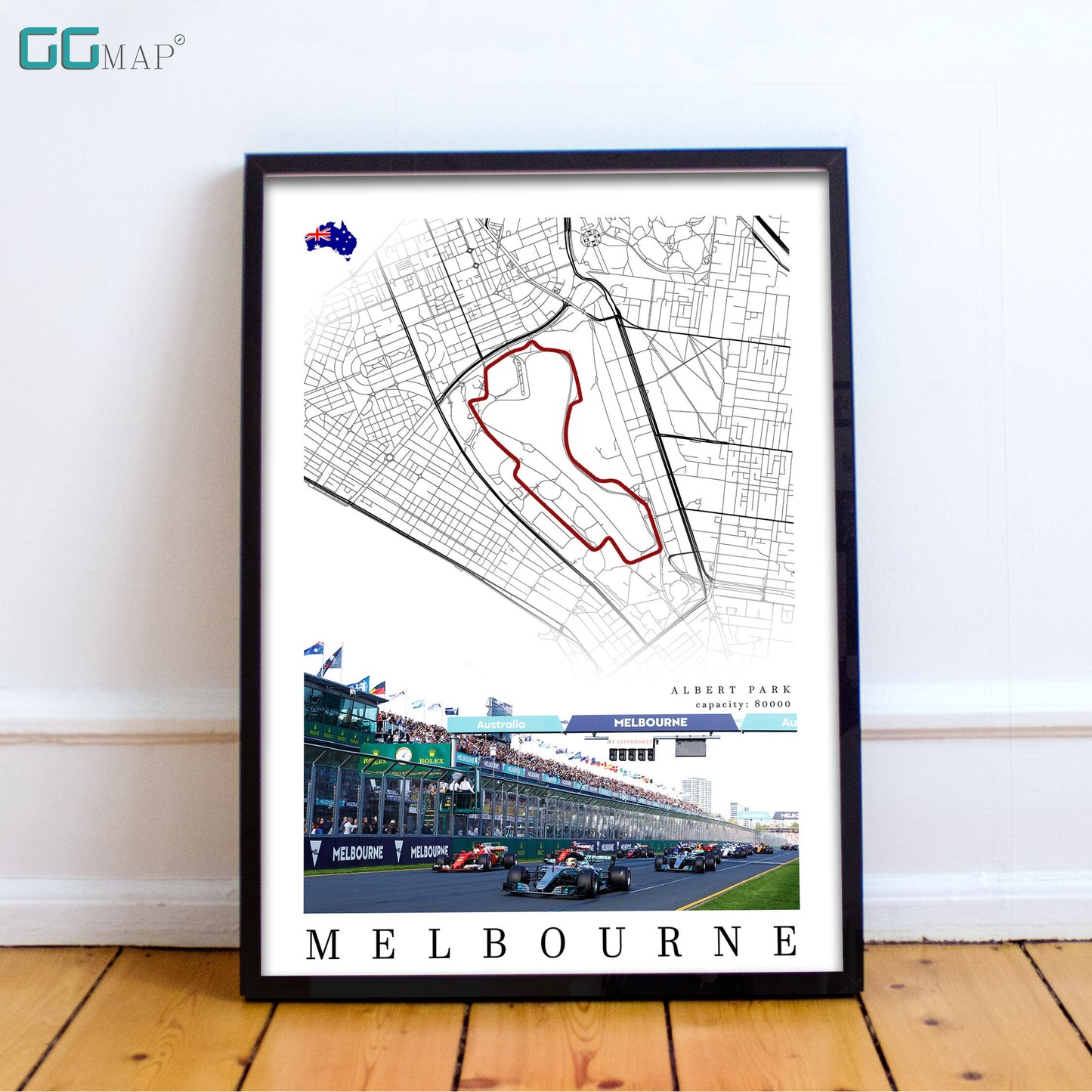 City map of MELBOURNE - Albert Park - Home Decor Melbourne - Wall decor Albert Park - Australian Grand Prix - Formula 1 gift - Printed map