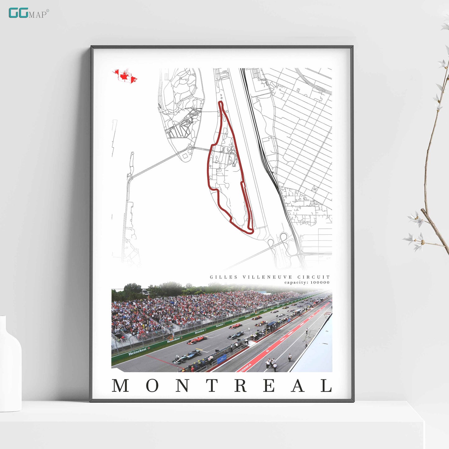 a poster of a race track with a red line on it