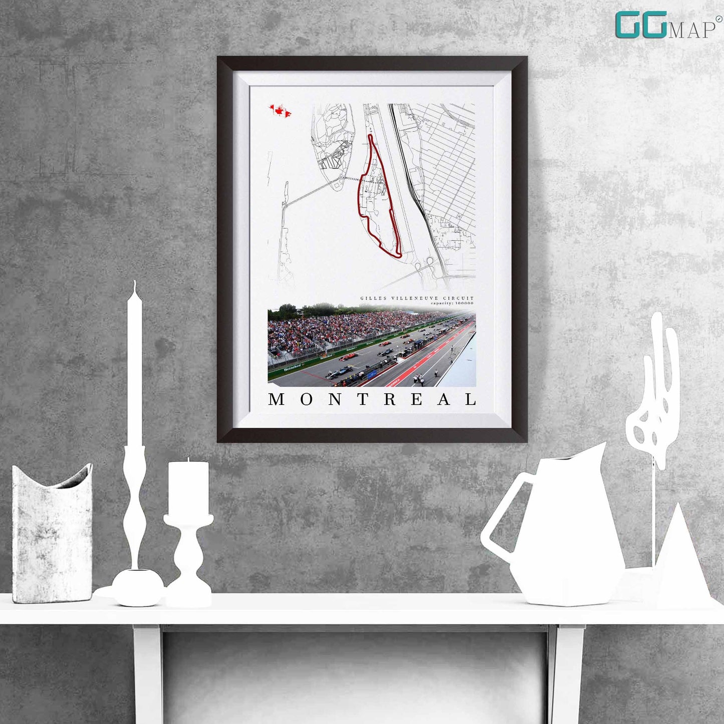 City map of MONTREAL - Circuit Gilles-Villeneuve - Home Decor Montreal - Wall decor - Canada Grand Prix - Formula 1 gift - Printed map