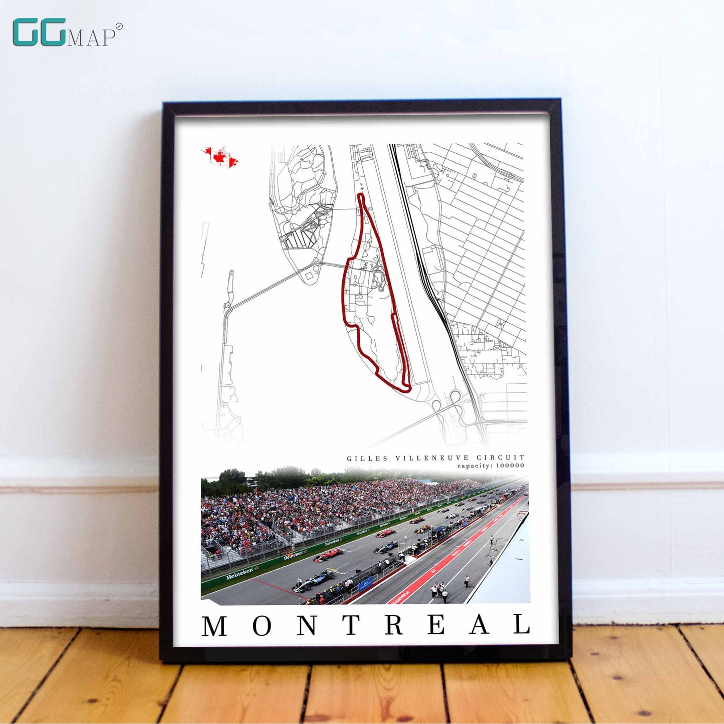 City map of MONTREAL - Circuit Gilles-Villeneuve - Home Decor Montreal - Wall decor - Canada Grand Prix - Formula 1 gift - Printed map