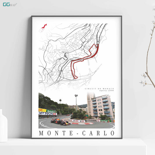 City map of Monaco - Monaco circuit map - Circuit de Monaco - F1 circuit gift - Monaco Grand Prix - Formula 1 gift - Printed map