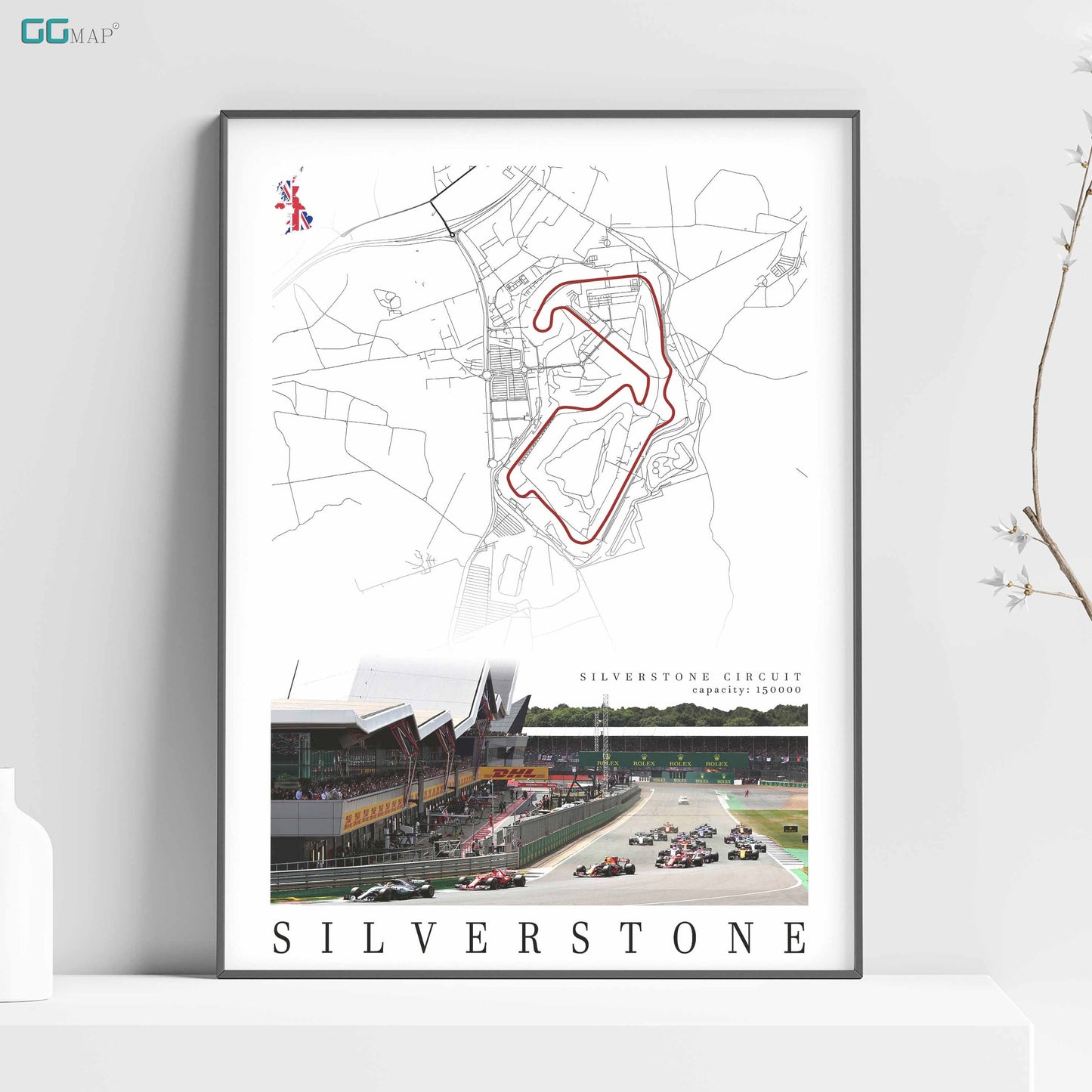 a poster of a race track in silver stone