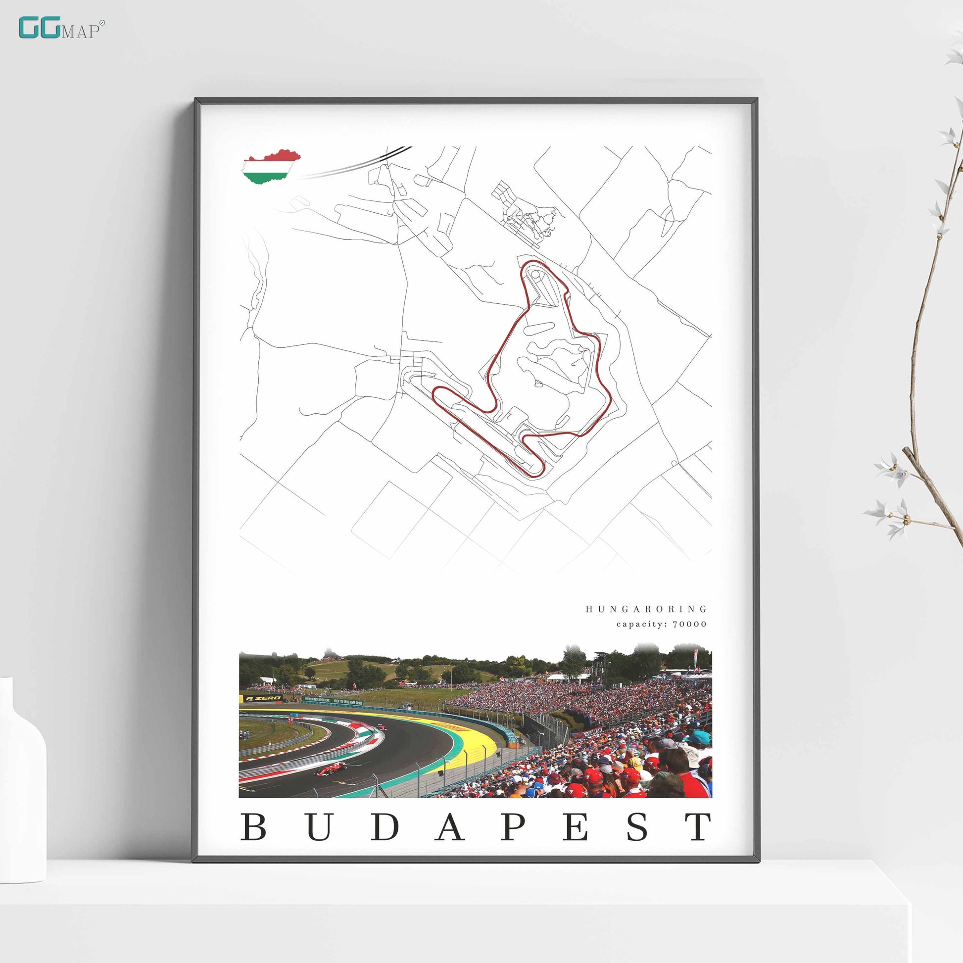 a poster of a race track with the words budapest on it