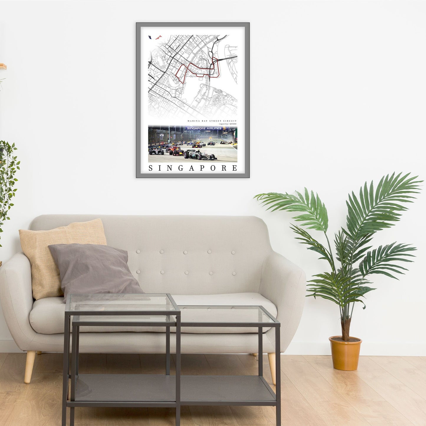 City map of SINGAPORE - Marina Bay Street Circuit - Home Decor Singapore - Malaysia Grand Prix - Formula 1 gift - Printed map