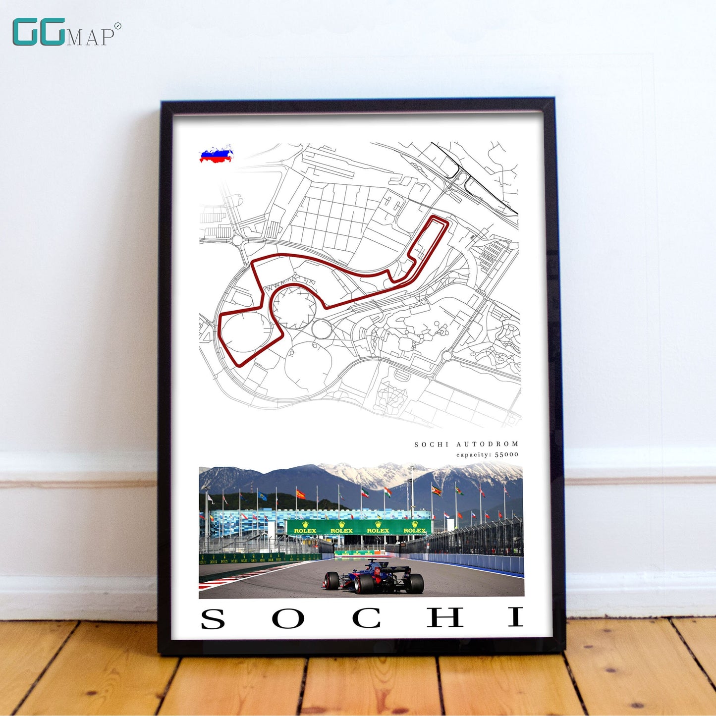 City map of SOCHI - Sochi Autodrom - Home Decor Sochi - Wall decor Sochi - Russian Grand Prix - Sochi gift - Formula 1 gift - Printed map