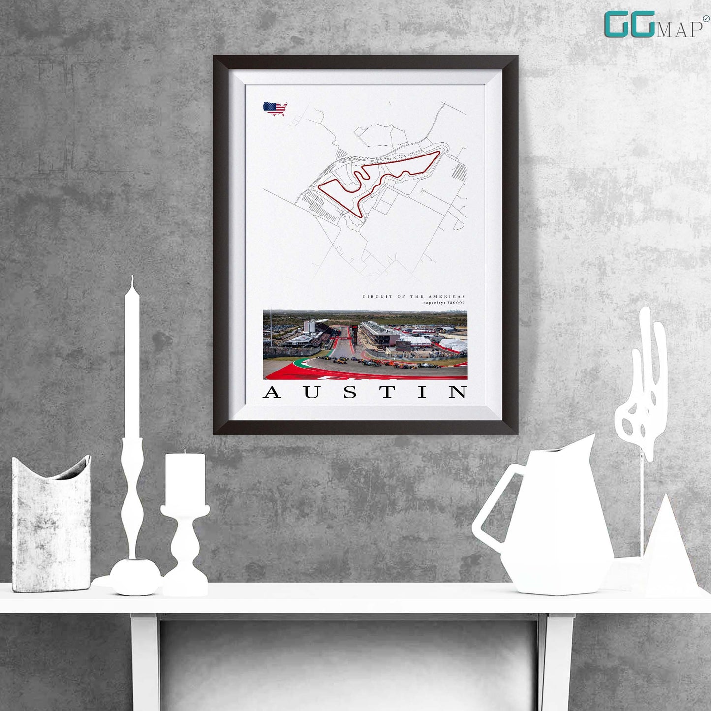 City map of AUSTIN - Circuit of the Americas -  Formula 1 - Wall decor Austin - USA Grand Prix - Printed map