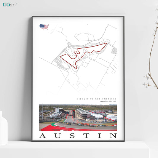 City map of AUSTIN - Circuit of the Americas -  Formula 1 - Wall decor Austin - USA Grand Prix - Printed map