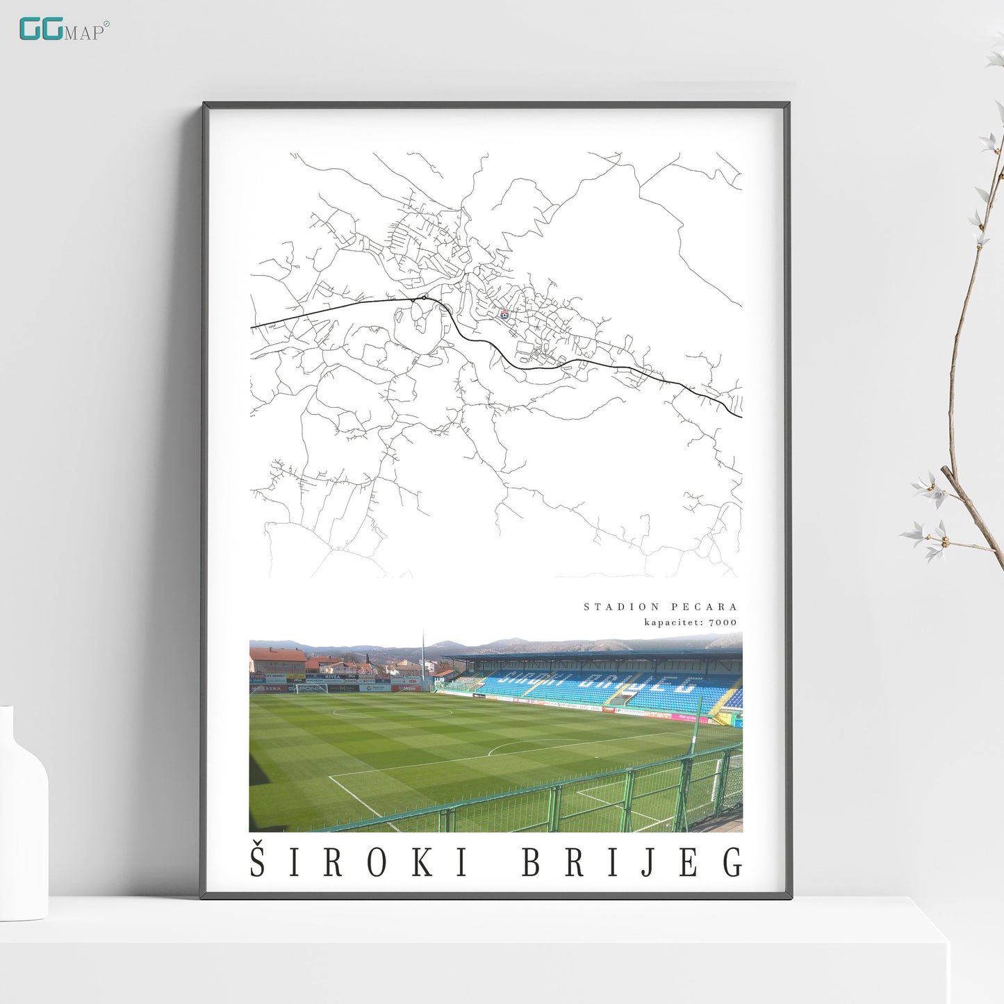 a poster of a soccer field with a map of the stadium