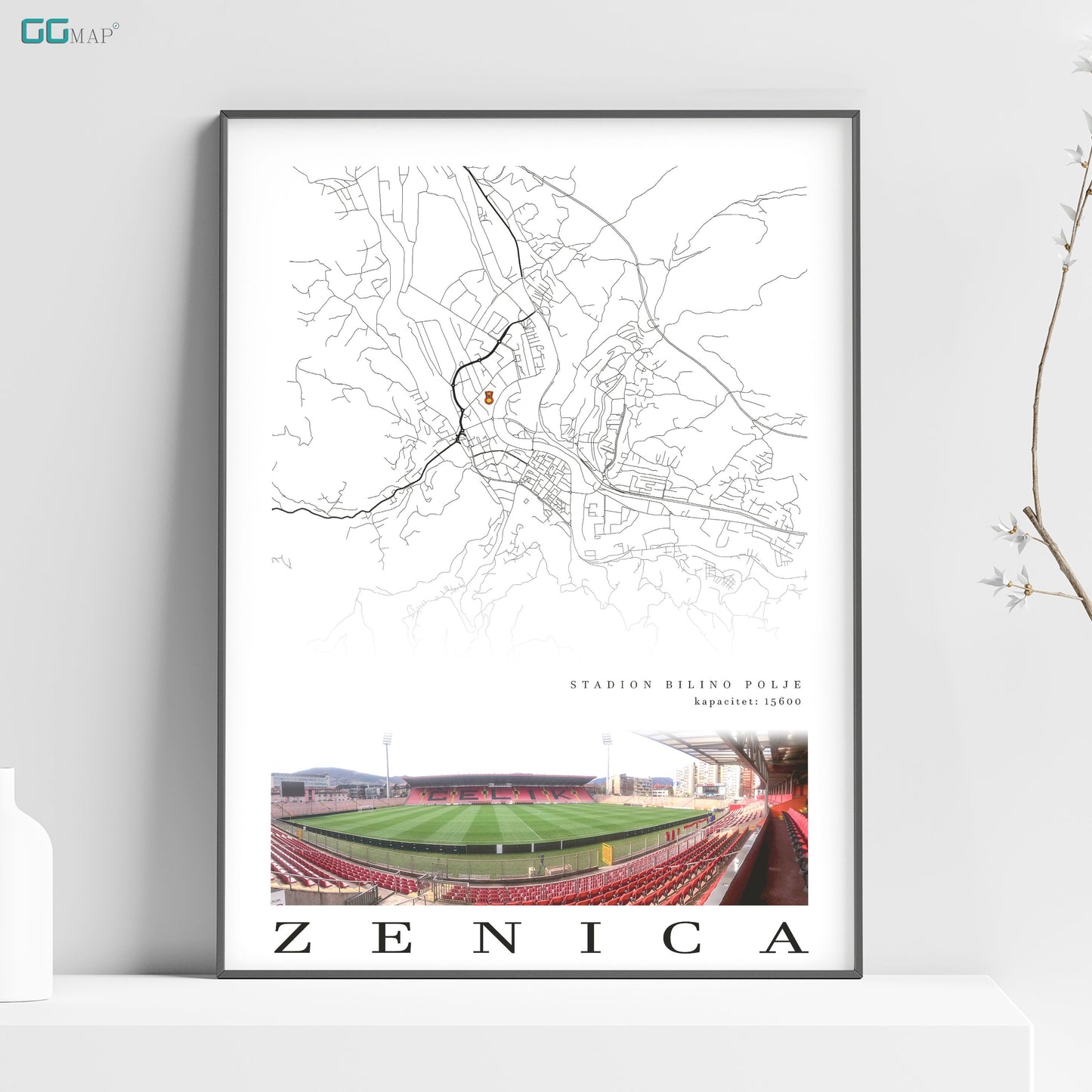 a white poster with a map of a soccer field