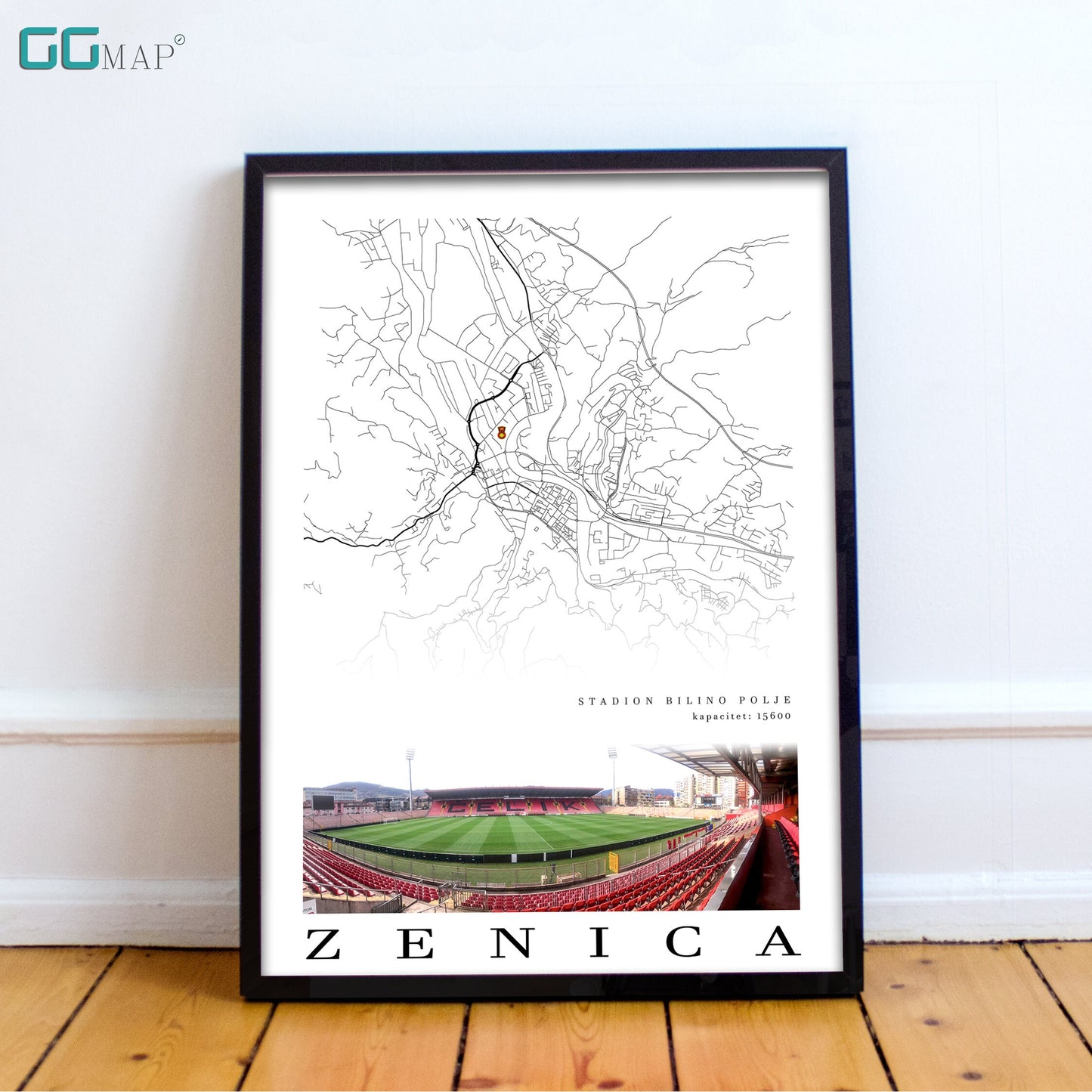 City map of ZENICA - Bilino polje - Home Decor Zenica - Bilino polje wall decor - Zenica stadium - Zenica gift - Print map