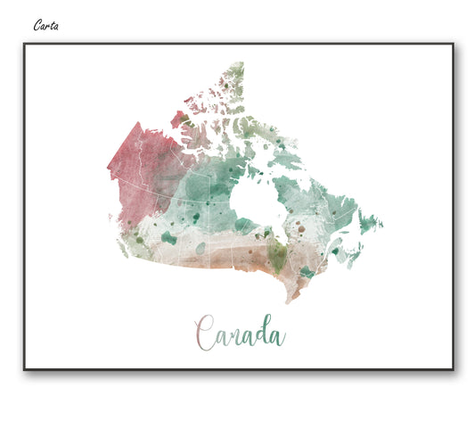 a watercolor map of the state of canada