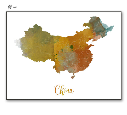 a map of china with the name of the country