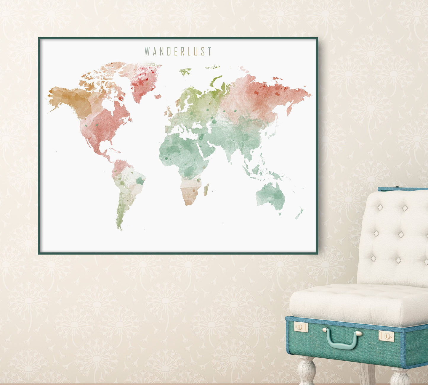 Adventure awaits  - World map - World map print - World map art - World map watercolor - World map pastel - Map gift decor - home decor
