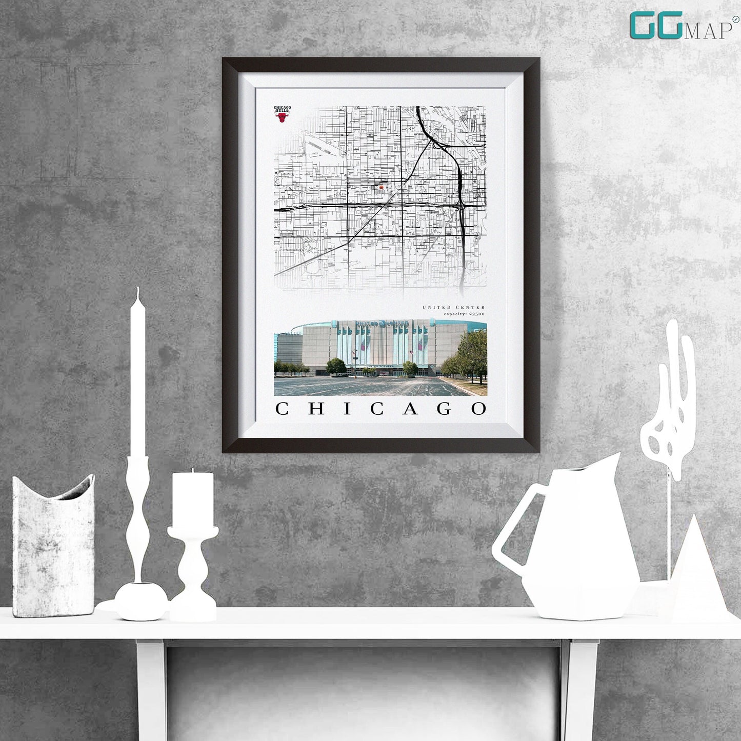 City map of CHICAGO - United Center - Home Decor Chicago - United Center wall decor - Chicago poster - United Center gift - Print map