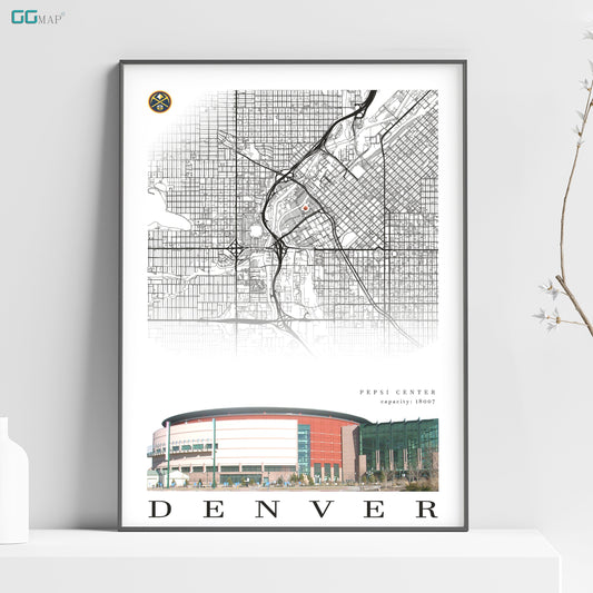 City map of DENVER - Pepsi Center - Home Decor Denver - Pepsi Center - Denver poster - Pepsi Center gift - Print map