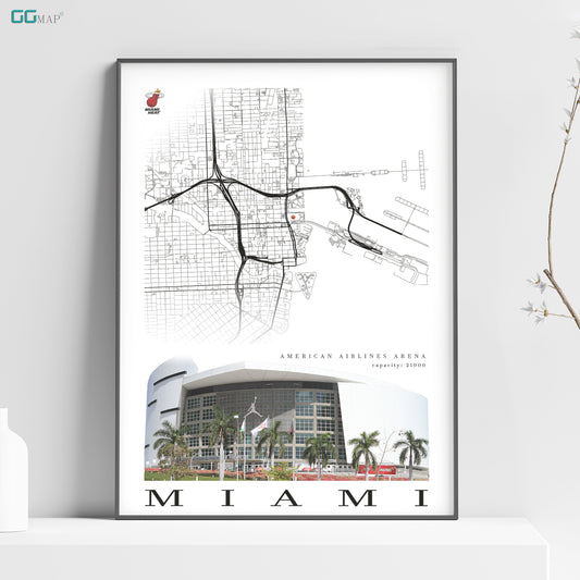 City map of MIAMI - AmericanAirlines Arena - Home Decor Miami - AmericanAirlines Arena wall decor - Miami poster - Miami gift - Print map